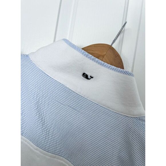 EUC! Womens Vineyard Vines White Blue Seersucker Shep 1/4 Zip Shoulder Large L - Picture 8 of 11